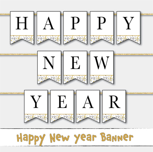 Happy New Year Printable Banner Sign Instant Digital Download