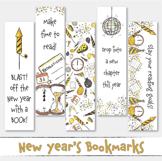 PRINTABLE New Years Bookmark Set, Set of 5, Funny Cute Classroom Bookmarks for Kids, Gifts for Readers Digital Instant Download