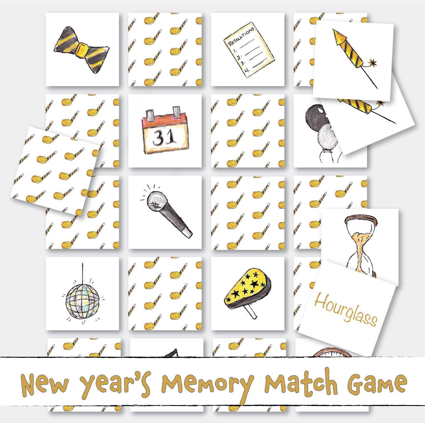 New Years Memory Game a Fun Memory Matching Card Game