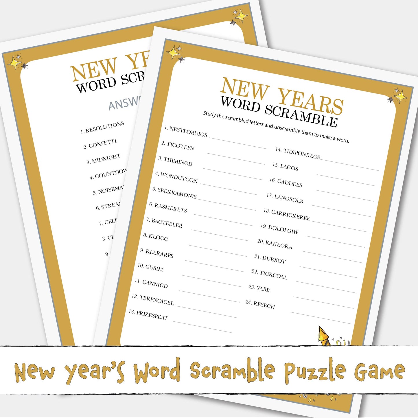 Happy New Years Word Scramble Printable Puzzle Game