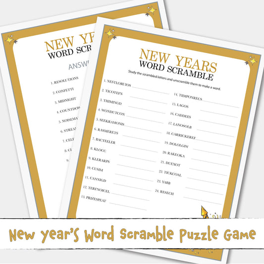 Happy New Years Word Scramble Printable Puzzle Game