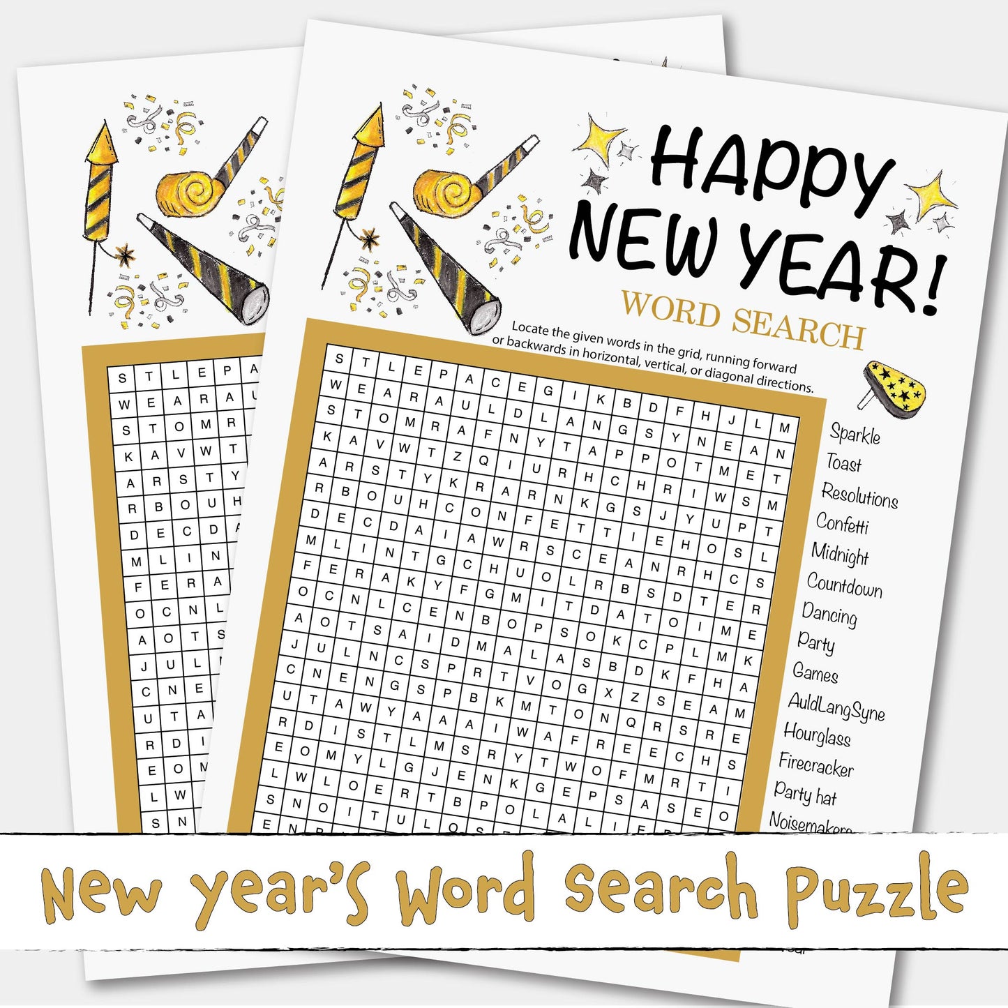 New Years Word Search Puzzle Game Activity