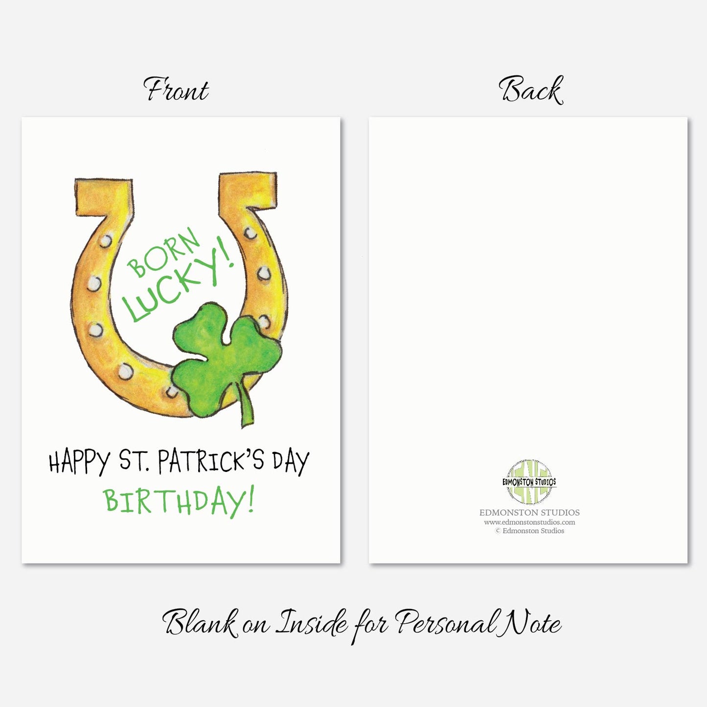 Happy St. Patricks Day Born Lucky Birthday Card A7 5x7 on Textured Linen