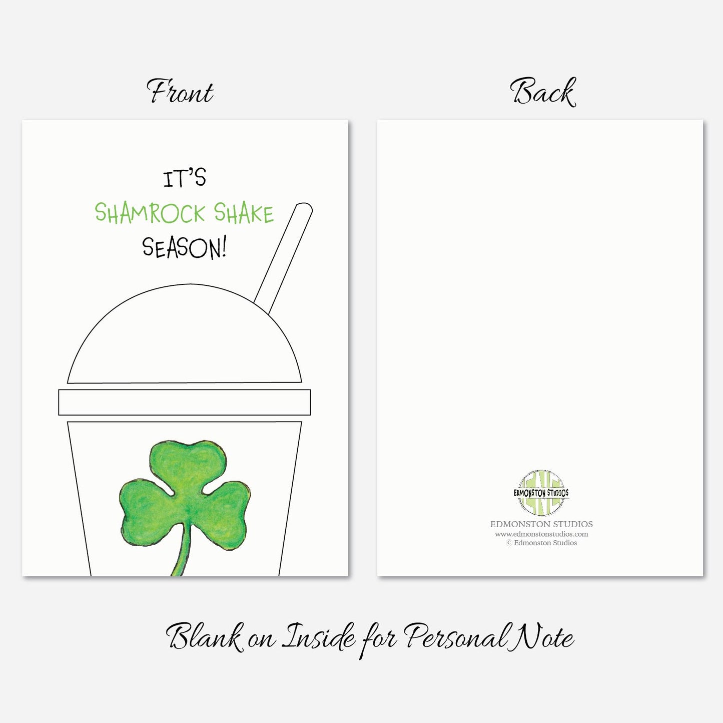 Its Shamrock Shake Season Happy St. Patricks Day Card A7 5x7 on Textured Linen