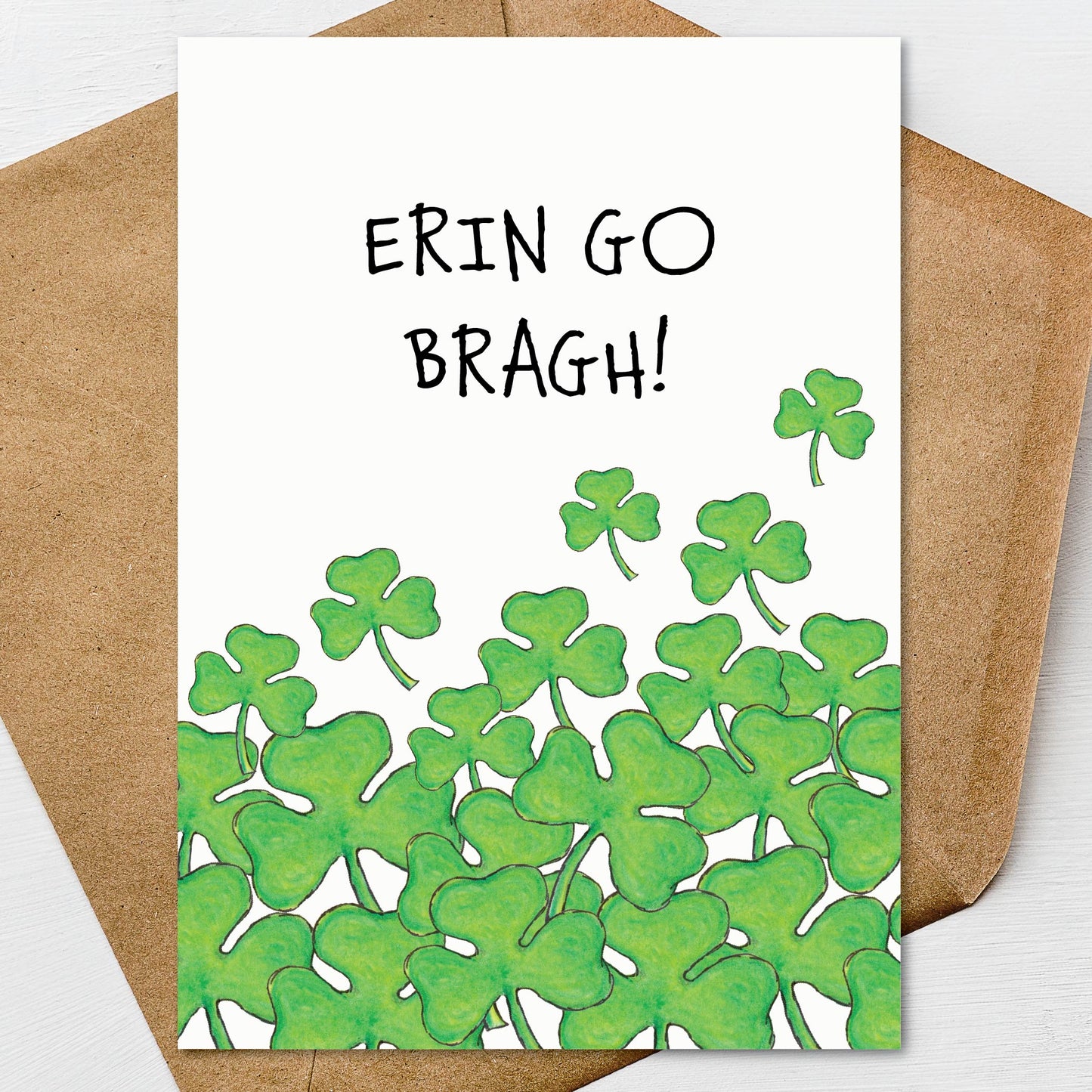 St. Patricks Day Erin Go Bragh Card A7 5x7 on Textured Linen