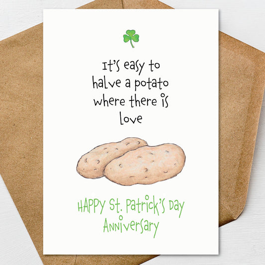 Happy St. Patricks Day Anniversary Card A7 5x7 on Textured Linen