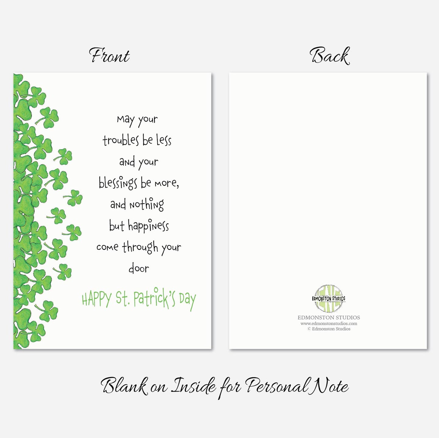 Happy St. Patricks Day Irish Prayer Card A7 5x7 on Textured Linen