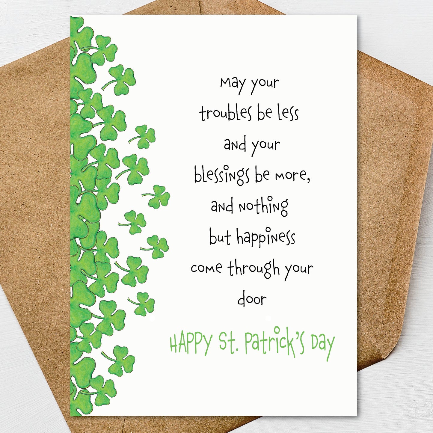 Happy St. Patricks Day Irish Prayer Card A7 5x7 on Textured Linen