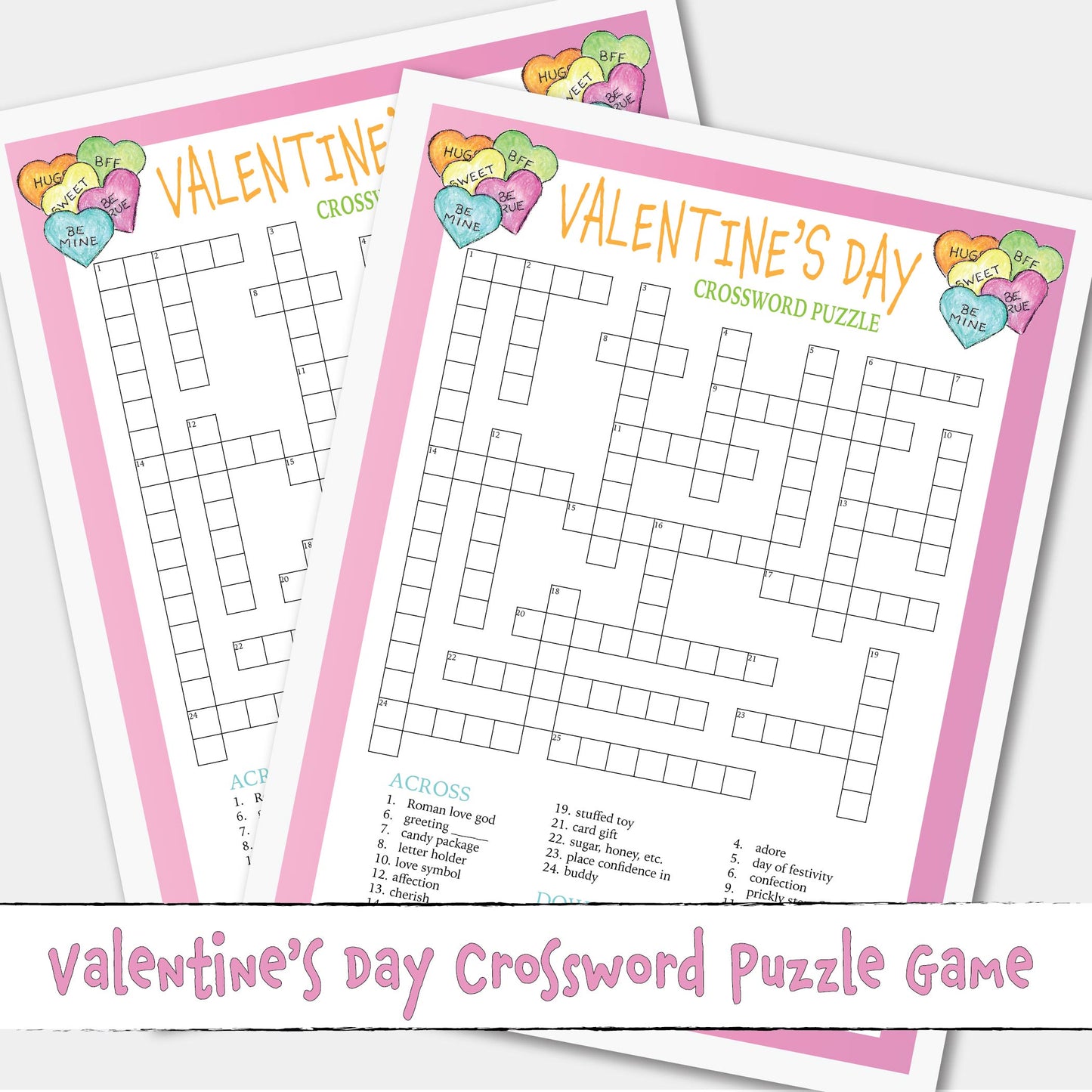 Valentines Day Crossword Puzzle Printable Game Activity