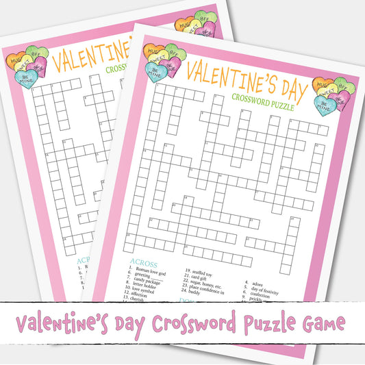 Valentines Day Crossword Puzzle Printable Game Activity