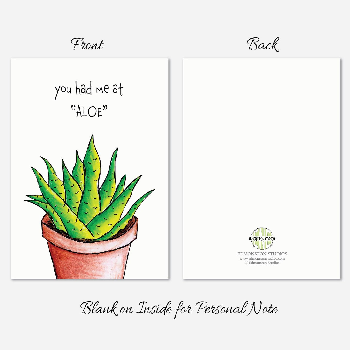 You had me at "Aloe" Funny Plant Valentine's Day Card A7 5x7 on Textured Linen