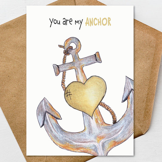 Anchor Valentine's Day Card A7 5x7 on Textured Linen