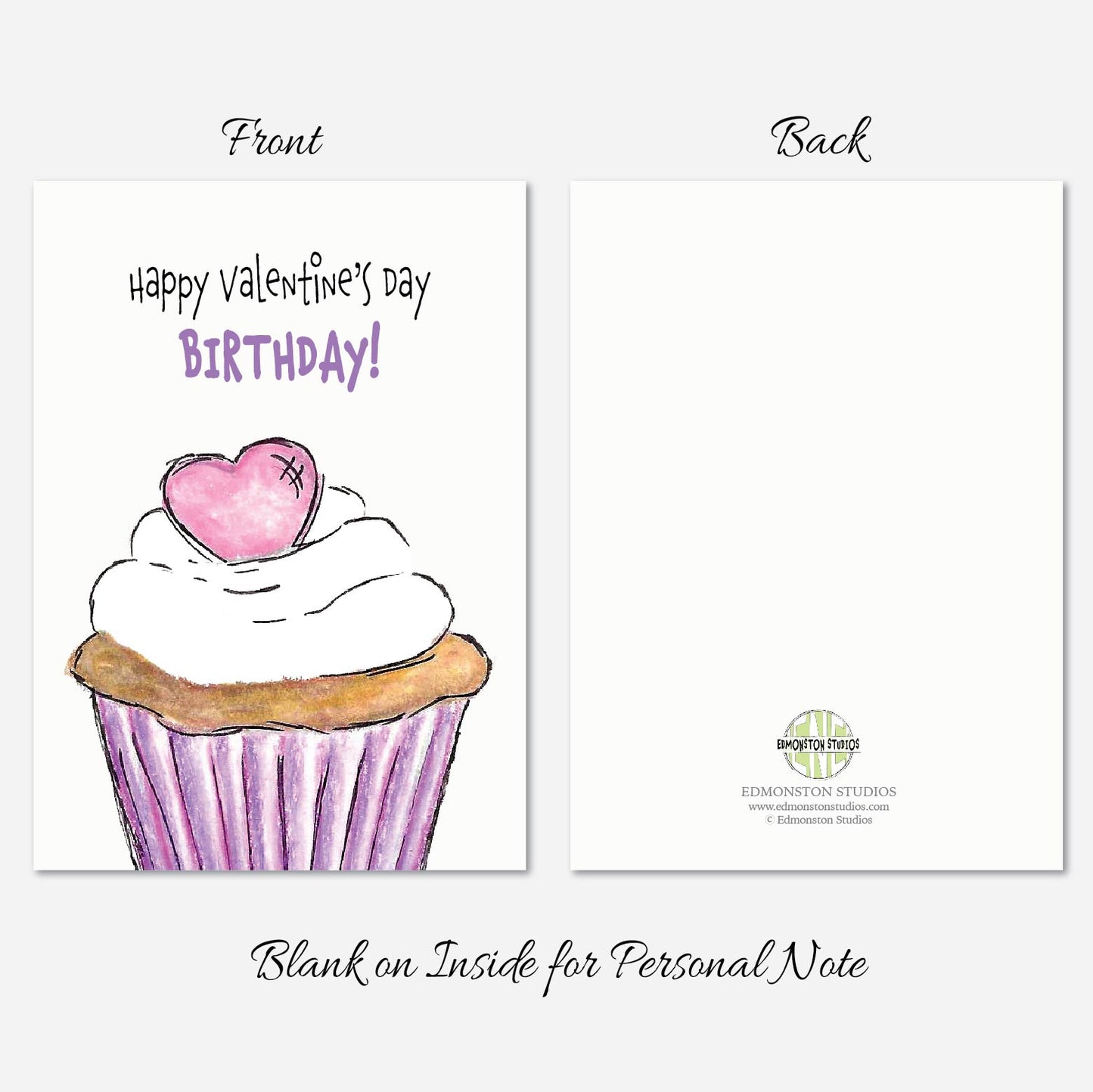 Happy Valentines Day Birthday Card A7 5x7 on Textured Linen