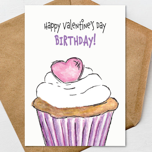 Happy Valentines Day Birthday Card A7 5x7 on Textured Linen