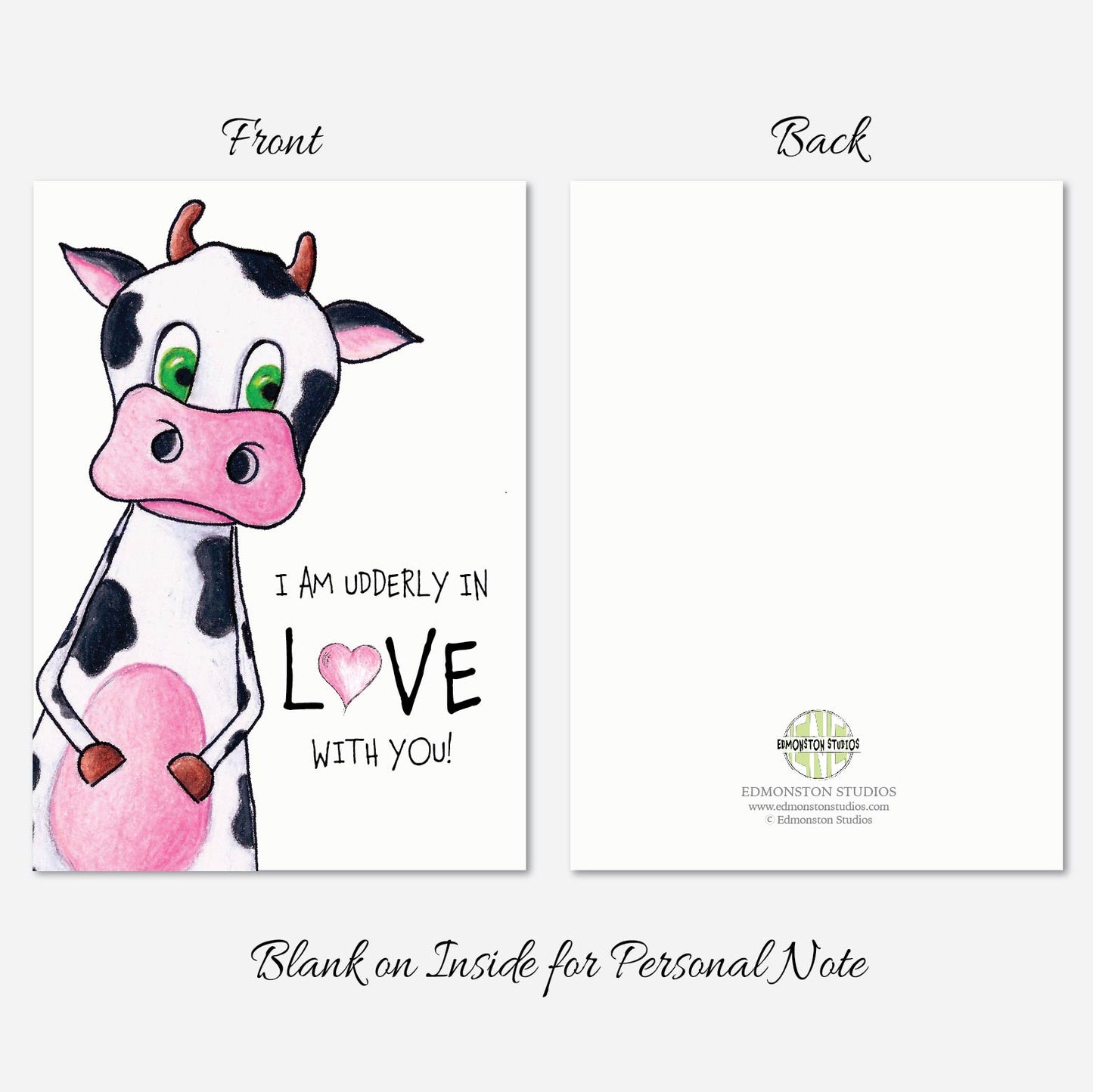 Holstein Cow Valentines Day Card A7 5x7 on Textured Linen