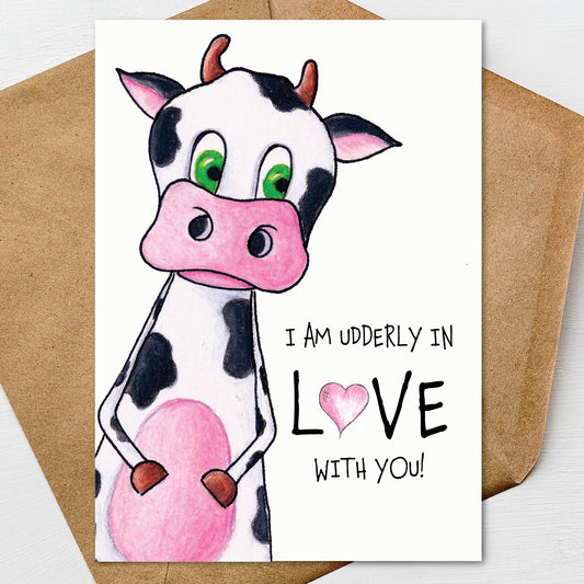 Holstein Cow Valentines Day Card A7 5x7 on Textured Linen