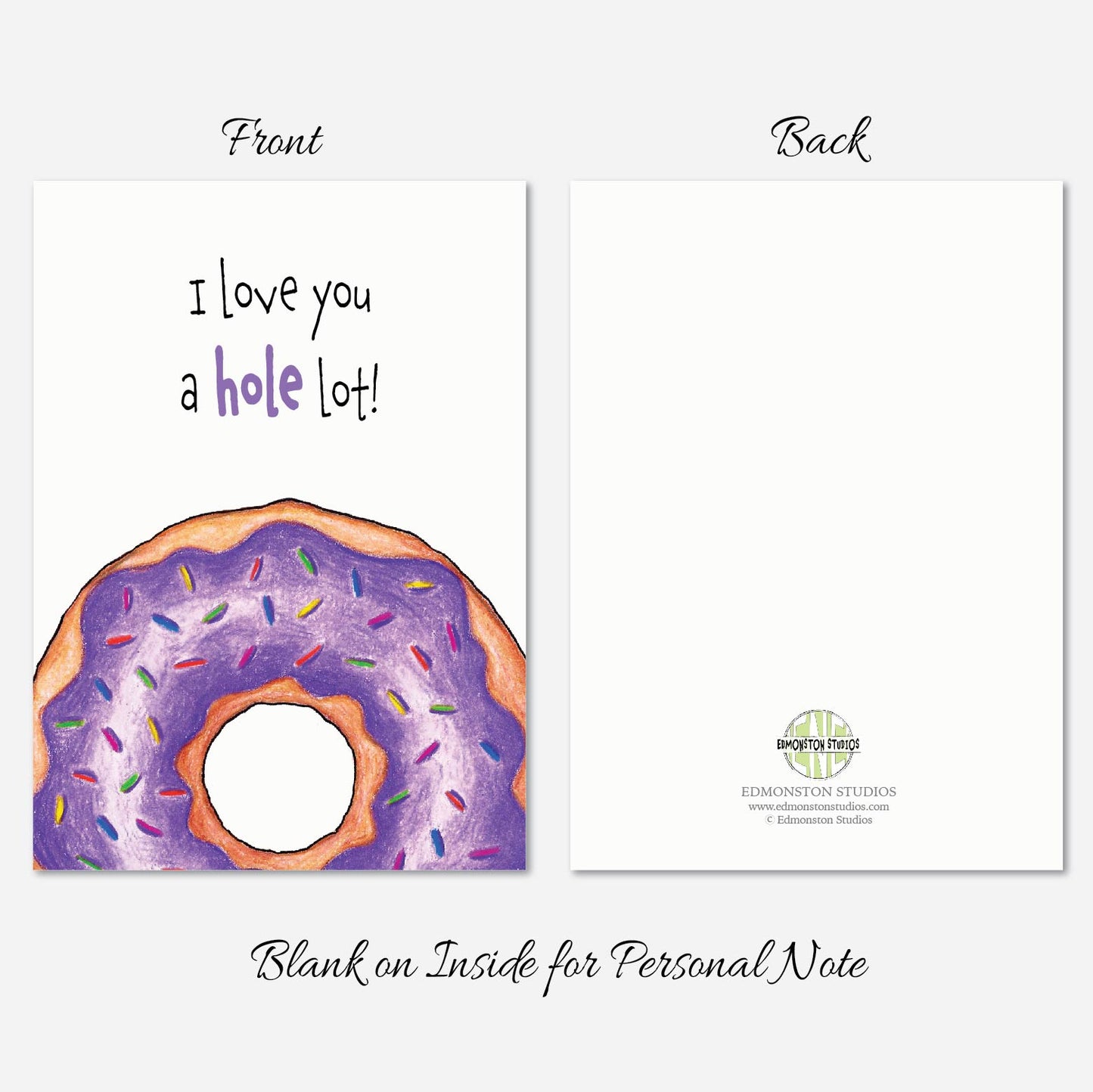 Doughnut Valentine's Day Card A7 5x7 on Textured Linen