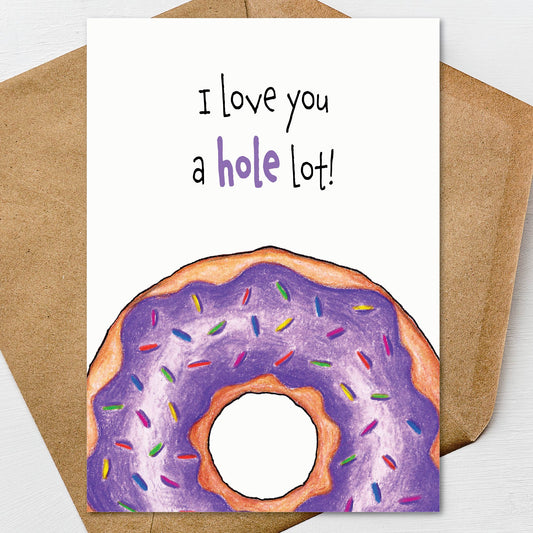 Doughnut Valentine's Day Card A7 5x7 on Textured Linen