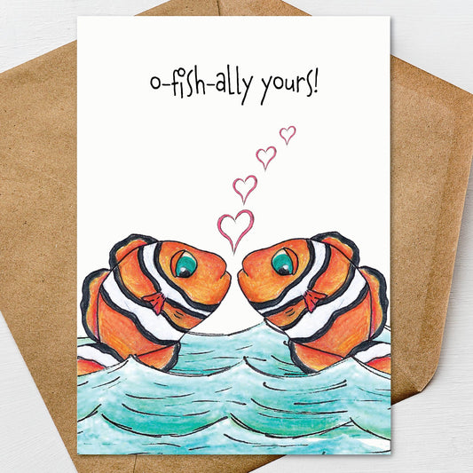 Fish Valentine's Day Card A7 5x7 on Textured Linen