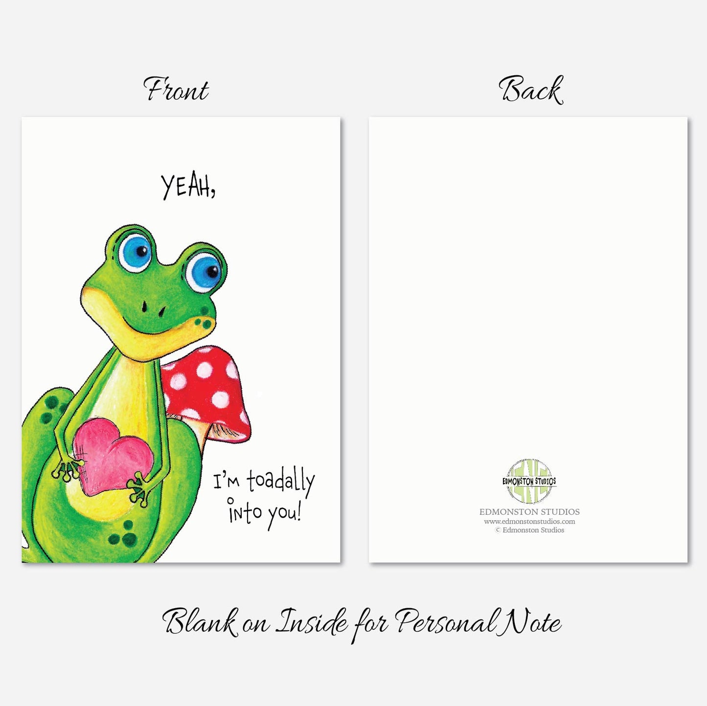 Frog Valentine's Day Card A7 5x7 on Textured Linen