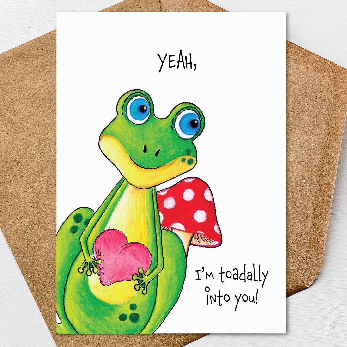 Frog Valentine's Day Card A7 5x7 on Textured Linen