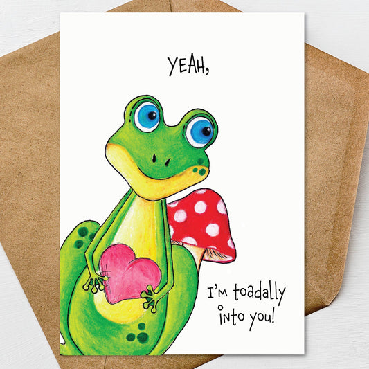 Frog Valentine's Day Card A7 5x7 on Textured Linen