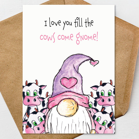 Gnome Valentine's Day Card A7 5x7 on Textured Linen