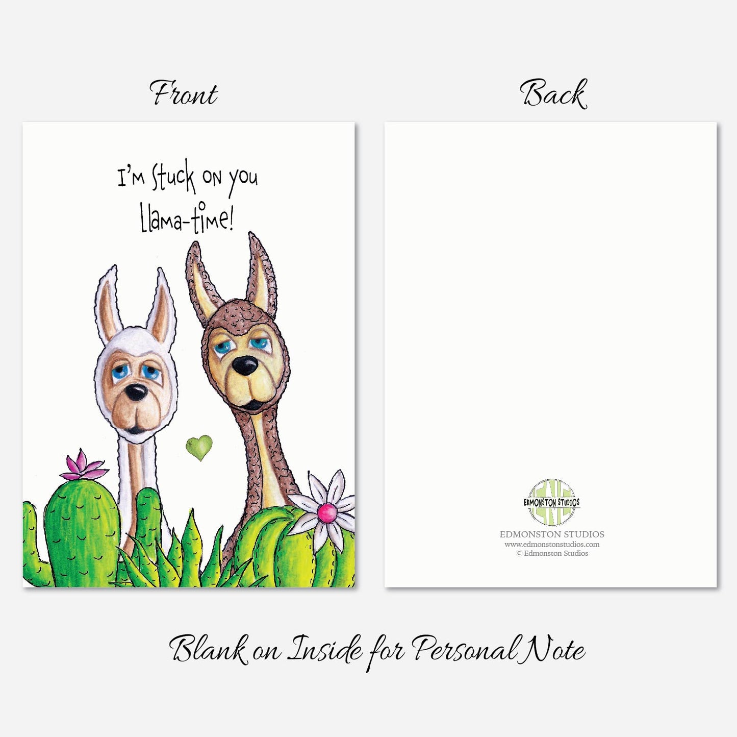 Llama Valentine's Day Card A7 5x7 on Textured Linen