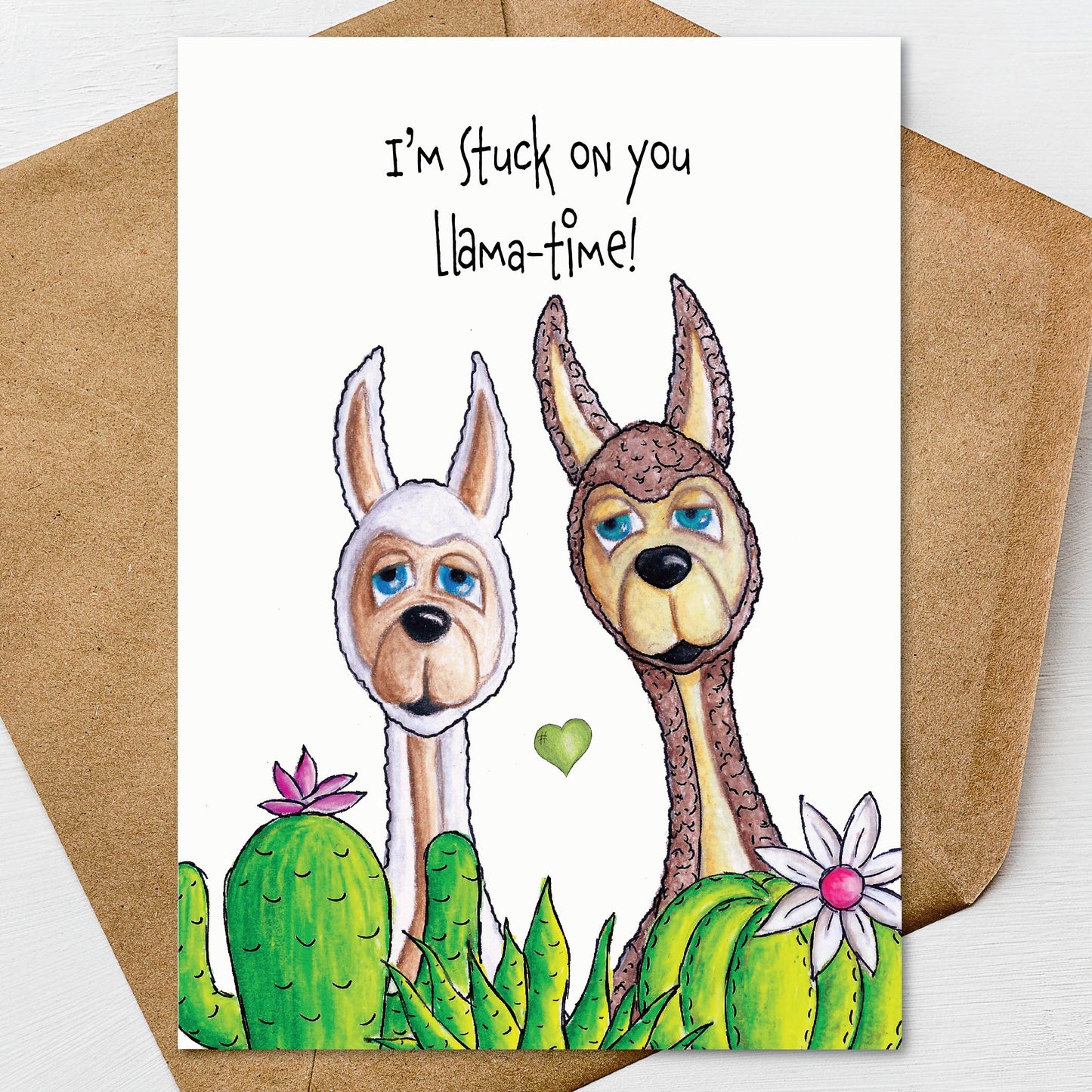 Llama Valentine's Day Card A7 5x7 on Textured Linen