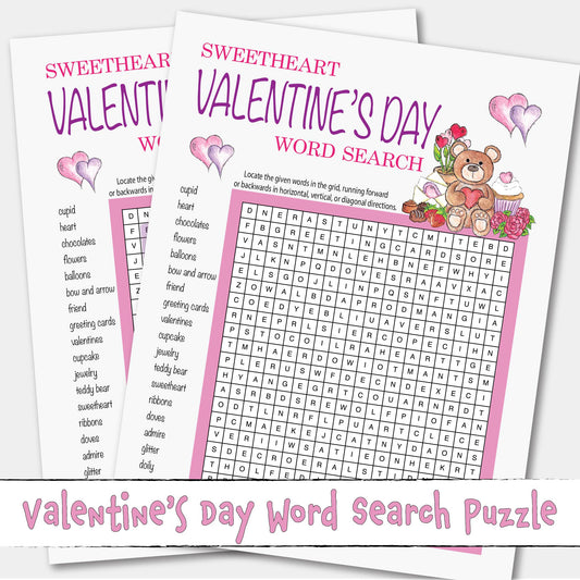 Valentine's Day Word Search Printable Puzzle Game Activity