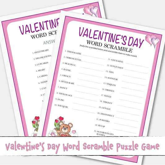 Valentines Word Scramble Printable Puzzle Activity