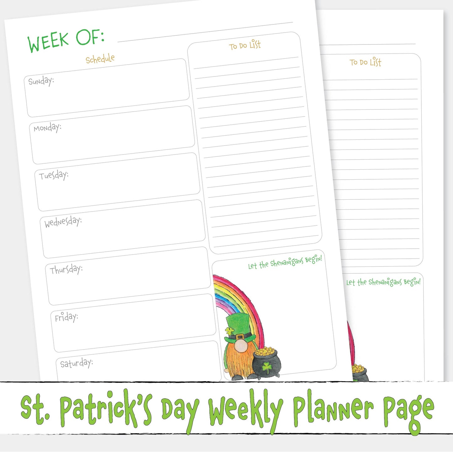 FREE Printable Weekly Planner Page March St. Patrick's Day Theme