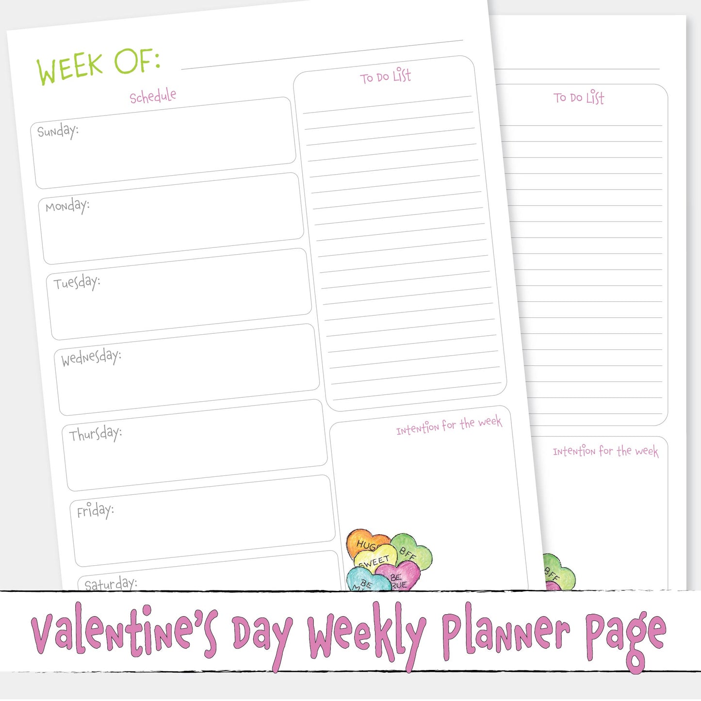 FREE Printable Weekly Planner Page February Valentine's Day Theme