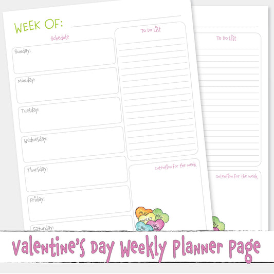 FREE Printable Weekly Planner Page February Valentine's Day Theme